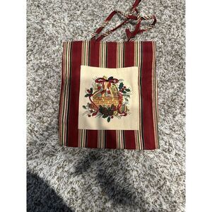 Longaberger Small Totes 2005 Holiday Stripe  Embroidered‎ Basket Gift Bag. New